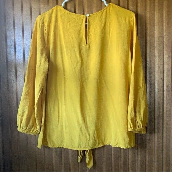 LOFT Gold Embroidered Floral Front-Tie Blouse  Women's Size Small - Picture 9 of 10